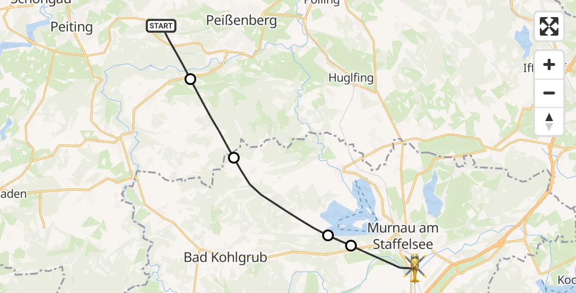 Flugroute Rettungshubschrauber Hohenpeißenberg - Murnau a.Staffelsee, 17 April 2026, 16:24