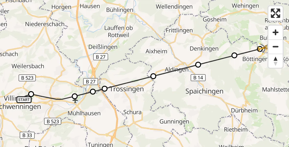 Flugroute Rettungshubschrauber DRF Air Rescue Station Villingen-Schwenningen Hubschrauberlandeplatz (Christoph 11) - Bubsheim, 17 April 2026, 16:25