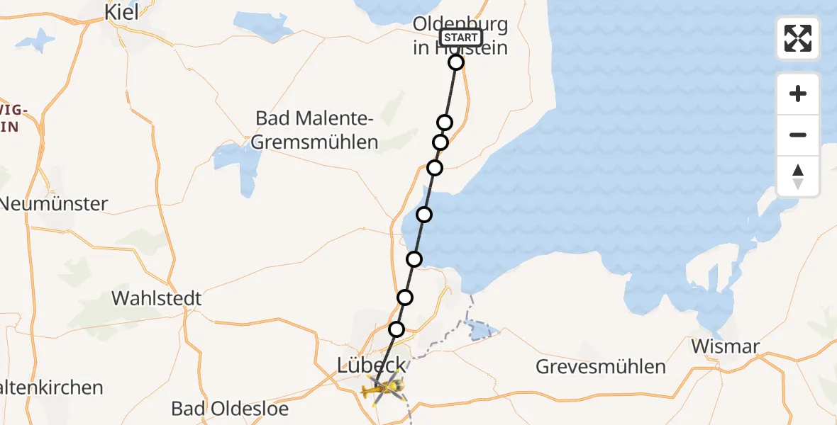 Flugroute Rettungshubschrauber Oldenburg in Holstein - Lübeck, 17 April 2026, 16:41