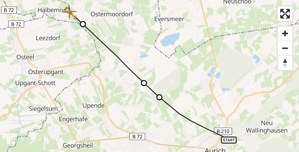 Flugroute Ambulanzhubschrauber Aurich - Großheide, 17 April 2026, 16:43