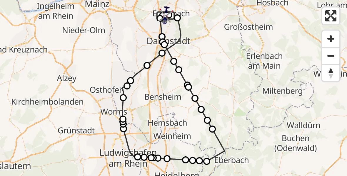 Flugroute Polizeihubschrauber Flughafen Frankfurt-Egelsbach - Flughafen Frankfurt-Egelsbach, 17 April 2026, 16:45