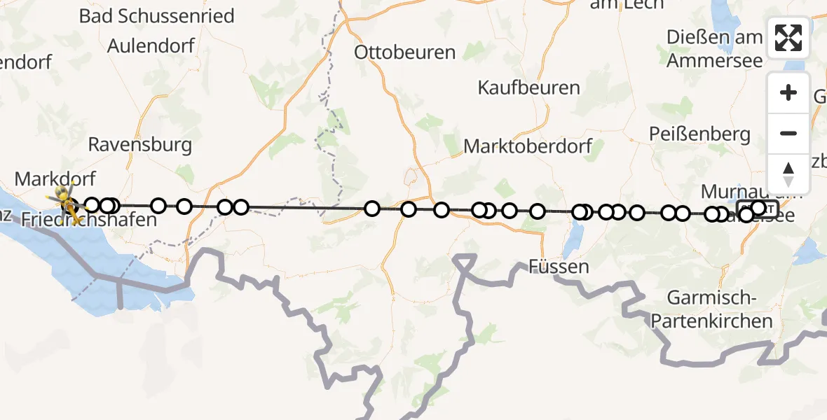 Flugroute Rettungshubschrauber Murnau Accident Hospital - Friedrichshafen Hospital, 17 April 2026, 16:48