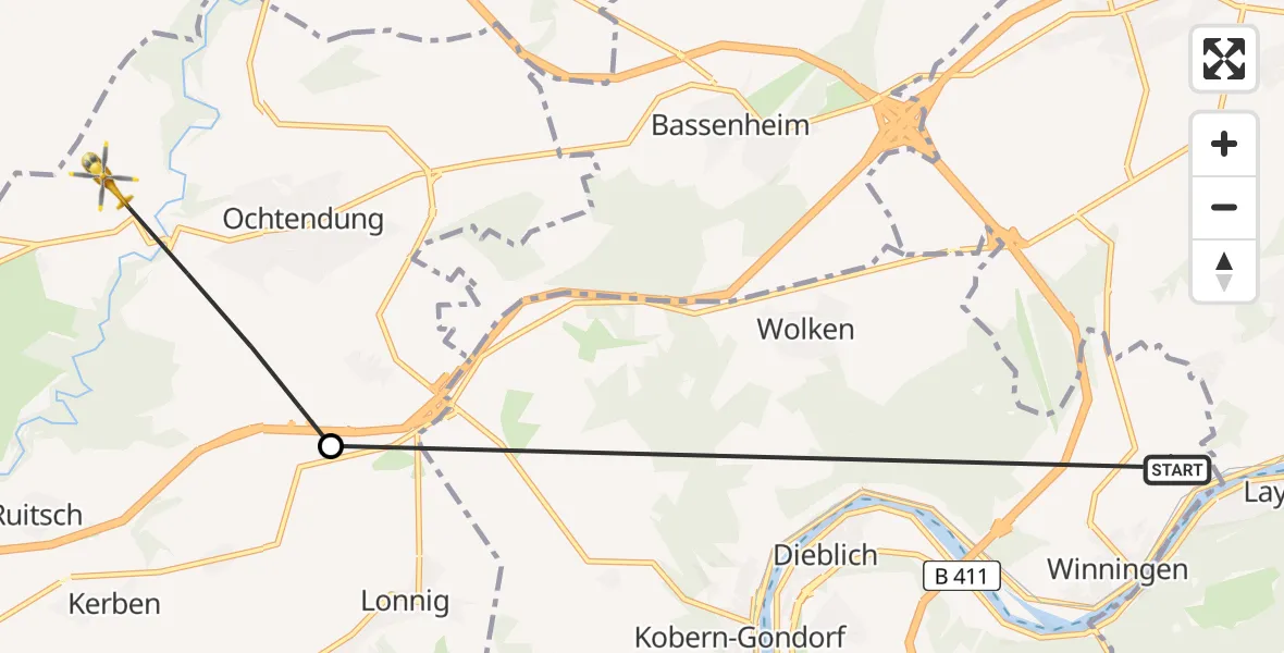 Flugroute Ambulanzhubschrauber Koblenz-Winningen Flugplatz - Ochtendung, 17 April 2026, 16:49