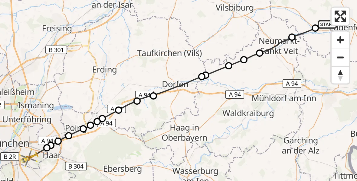 Flugroute Rettungshubschrauber Unterdietfurt - München, 17 April 2026, 16:49
