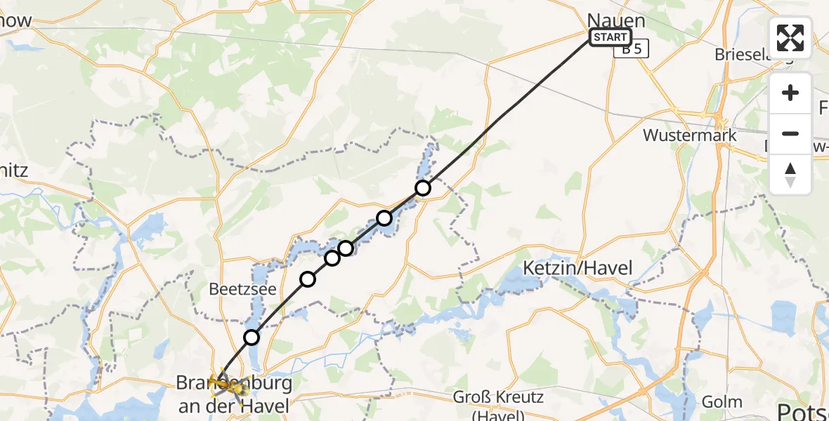 Flugroute Rettungshubschrauber Nauen - Brandenburg an der Havel, 17 April 2026, 16:49