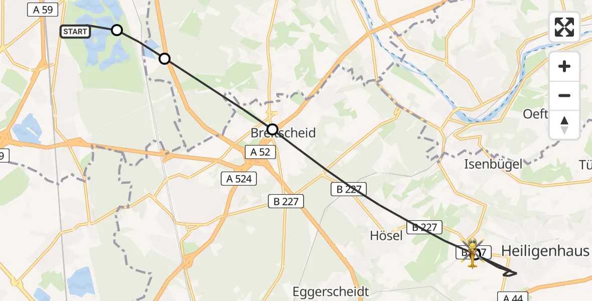 Flugroute Rettungshubschrauber Duisburg Air Rescue Hubschrauberlandeplatz (Christoph 9) - Heiligenhaus, 17 April 2026, 16:55