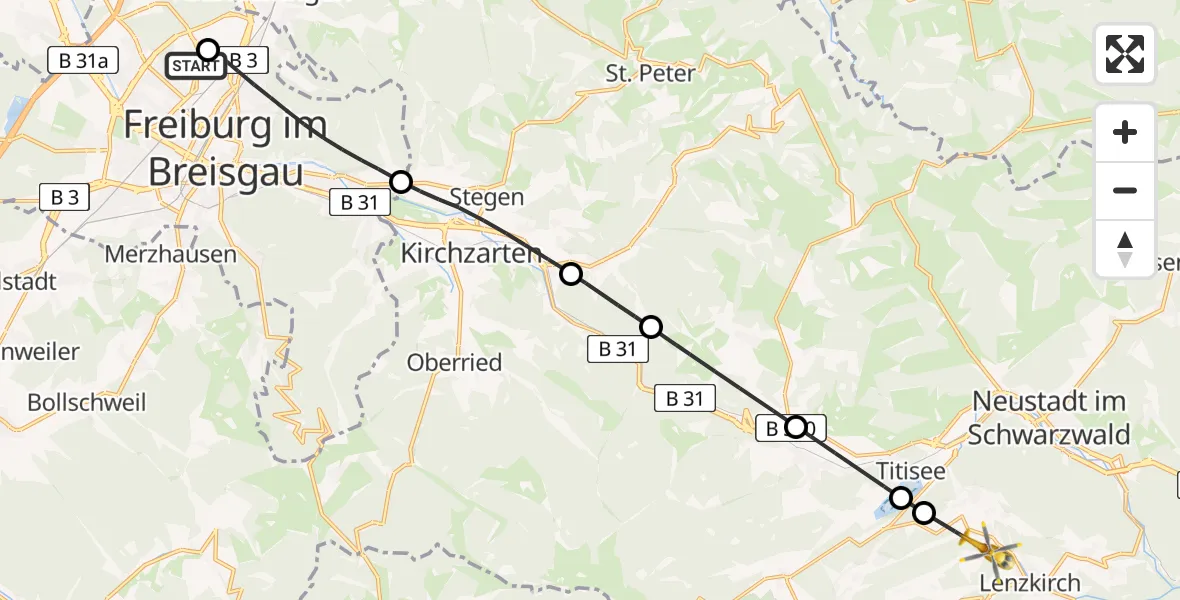 Flugroute Rettungshubschrauber Freiburg im Breisgau Flugplatz - Lenzkirch, 17 April 2026, 16:58