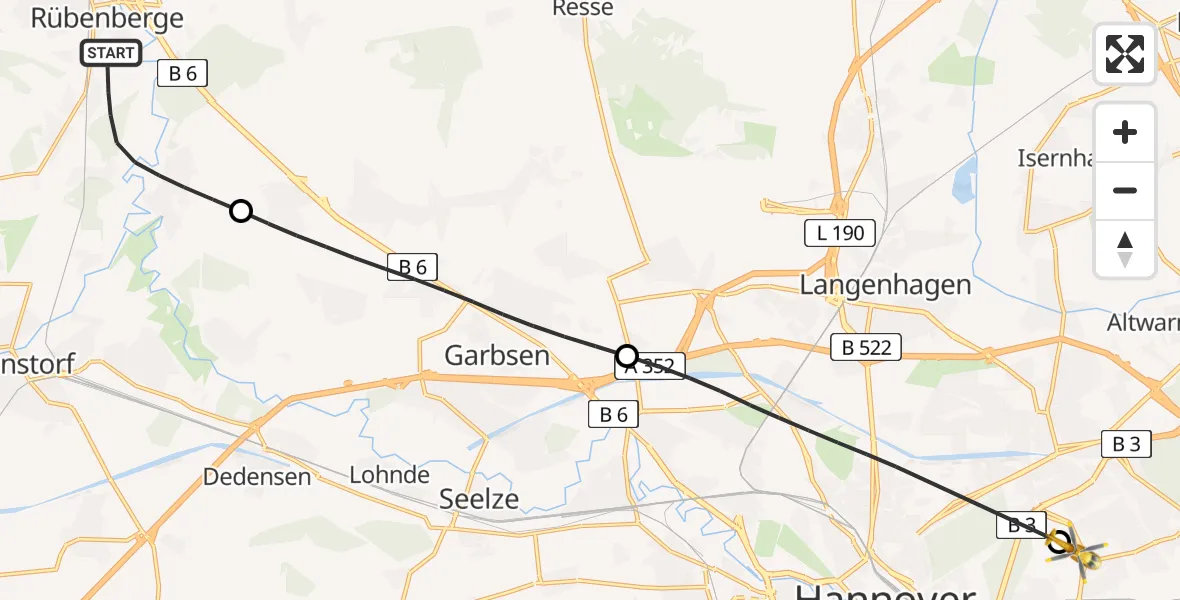 Flugroute Rettungshubschrauber Neustadt am Rübenberge - Hannover Luftrettung Hubschrauberlandeplatz (Christoph 4), 17 April 2026, 17:01