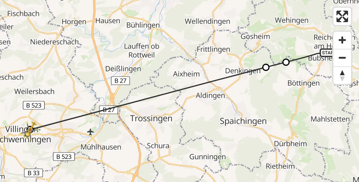 Flugroute Rettungshubschrauber Bubsheim - DRF Air Rescue Station Villingen-Schwenningen Hubschrauberlandeplatz (Christoph 11), 17 April 2026, 17:06