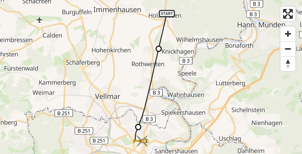 Flugroute Rettungshubschrauber Immenhausen - Kassel, 17 April 2026, 17:14