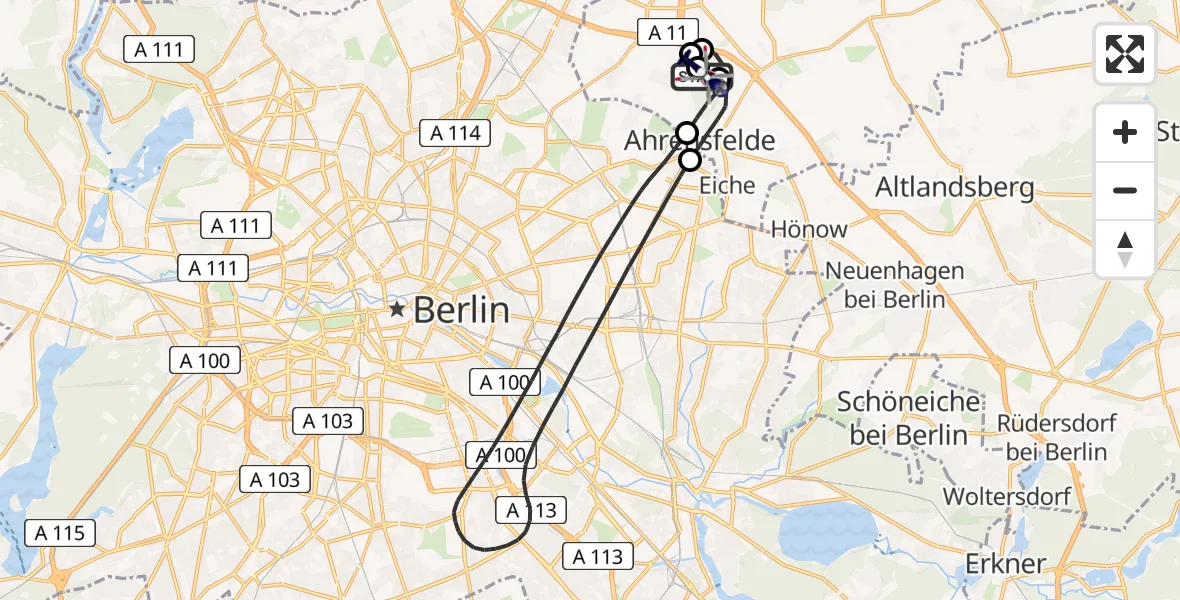 Flugroute Polizeihubschrauber Ahrensfelde Hubschrauberlandeplatz - Ahrensfelde Hubschrauberlandeplatz, 17 April 2026, 17:14