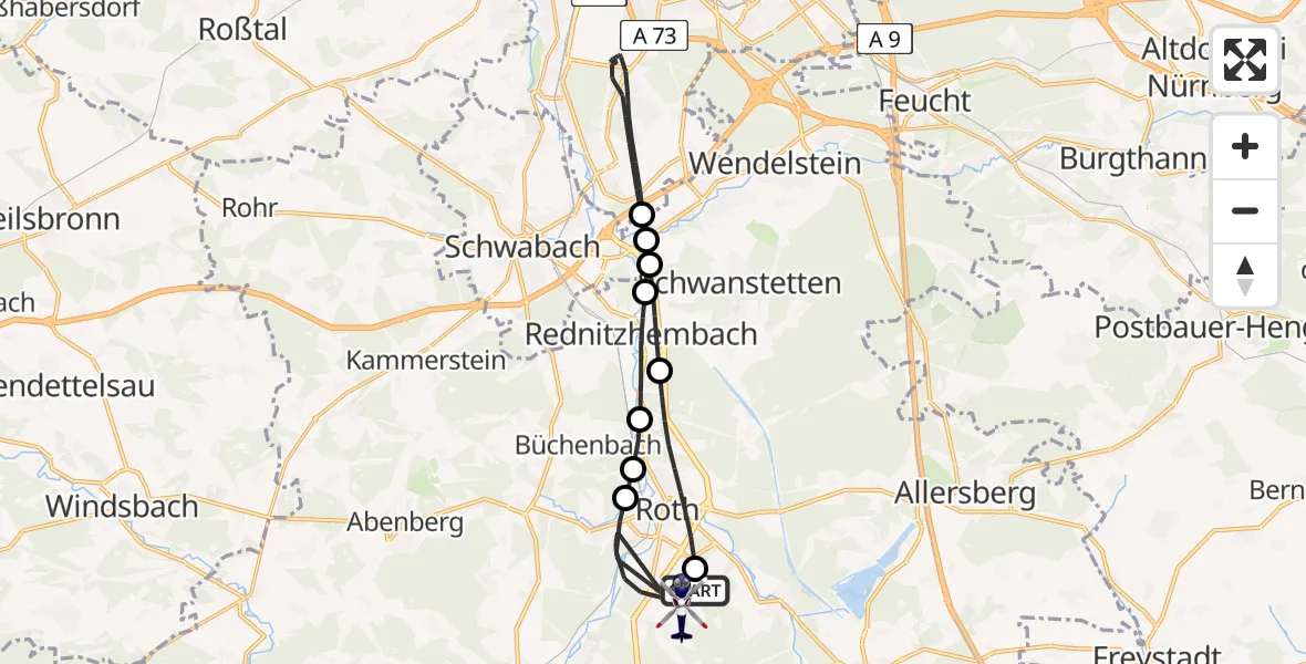 Flugroute Polizeihubschrauber Flugplatz Roth - Flugplatz Roth, 17 April 2026, 17:13