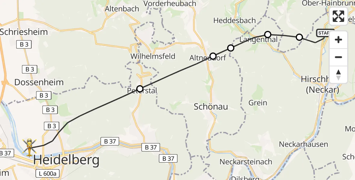 Flugroute Rettungshubschrauber Hirschhorn (Neckar) - Heidelberg, 17 April 2026, 17:21