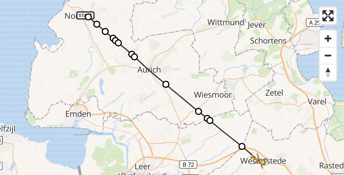 Flugroute Rettungshubschrauber Norden - Westerstede, 17 April 2026, 17:24