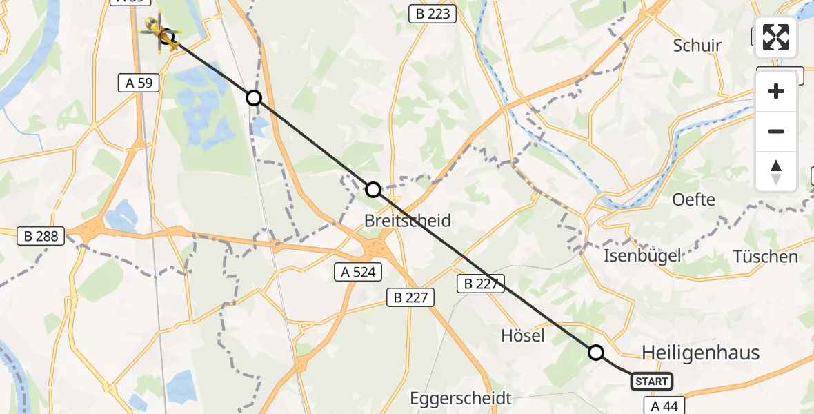 Flugroute Rettungshubschrauber Heiligenhaus - Sana Clinic Duisburg Hubschrauberlandeplatz, 17 April 2026, 17:32