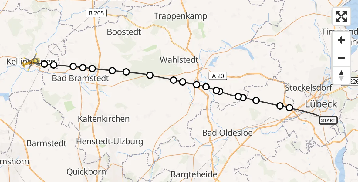 Flugroute Rettungshubschrauber Lübeck - Kellinghusen, 17 April 2026, 17:42