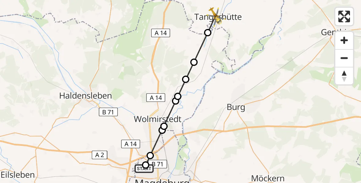 Flugroute Rettungshubschrauber Magdeburg Hospital - Tangerhütte, 17 April 2026, 17:42