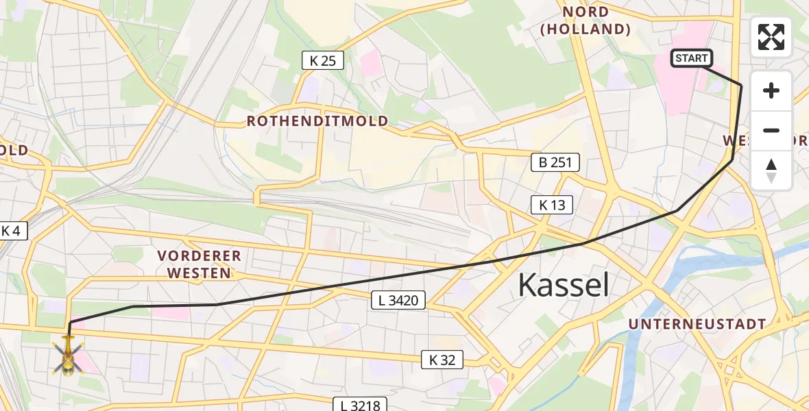 Flugroute Rettungshubschrauber Kassel - Kassel, 17 April 2026, 17:51