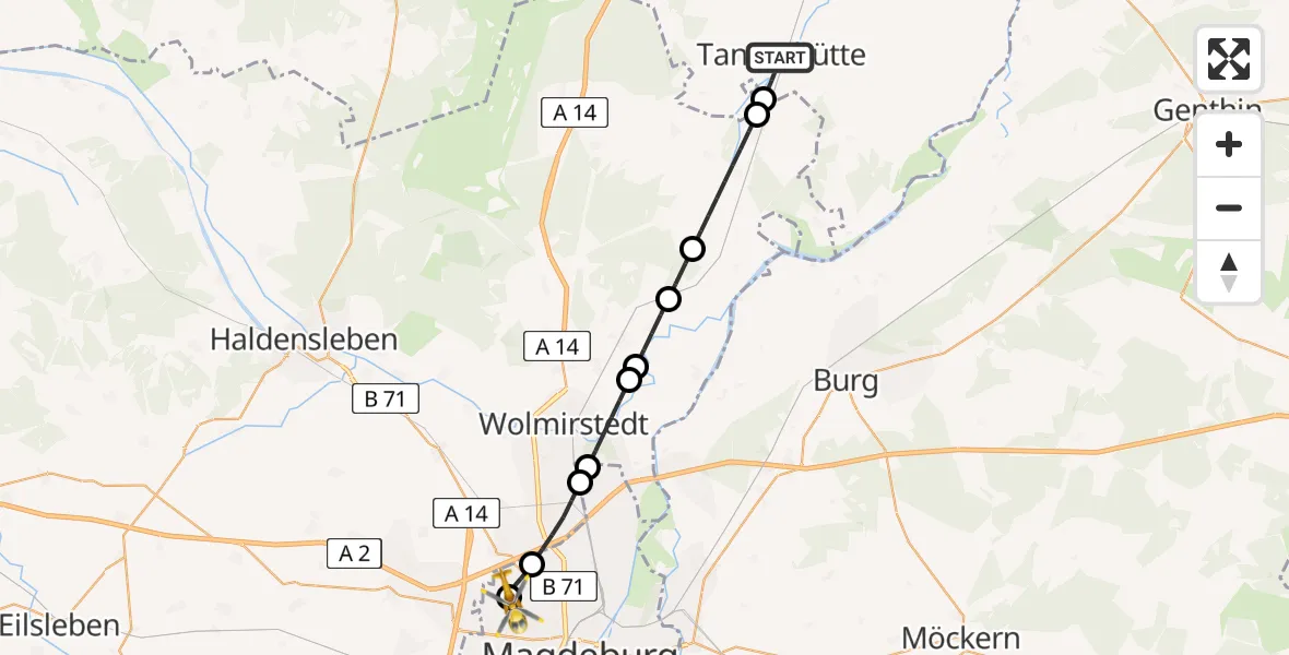 Flugroute Rettungshubschrauber Tangerhütte - Magdeburg Hospital, 17 April 2026, 18:15