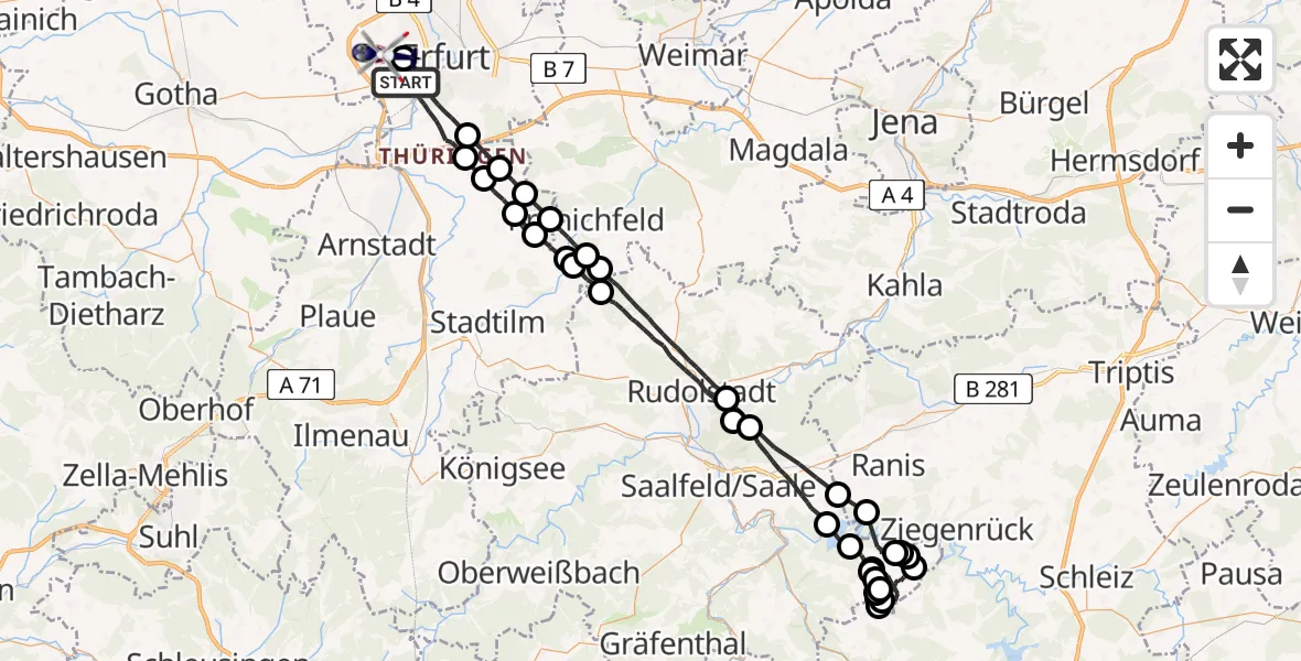 Flugroute Polizeihubschrauber Erfurt - Erfurt-Weimar Flughafen, 17 April 2026, 18:20