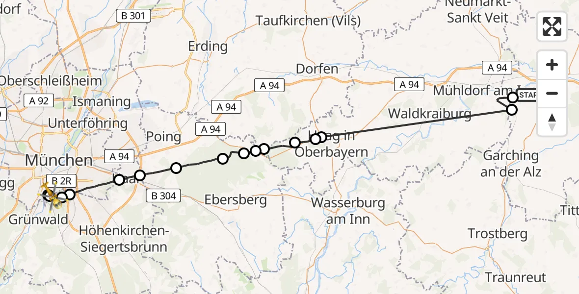 Flugroute Rettungshubschrauber Altötting - ADAC Air Rescue Center Hubschrauberlandeplatz (Christoph 1), 17 April 2026, 18:25