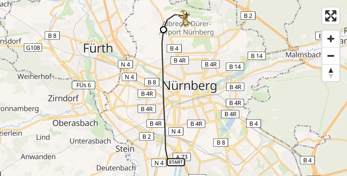 Flugroute Rettungshubschrauber Nürnberg - Flughafen Nuremberg, 17 April 2026, 18:38