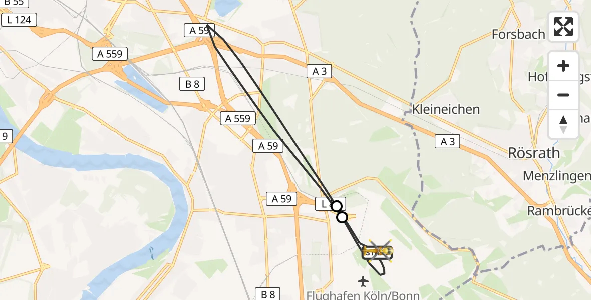 Flugroute Ambulanzhubschrauber Köln Bonn Flughafen - Köln Bonn Flughafen, 17 April 2026, 18:49