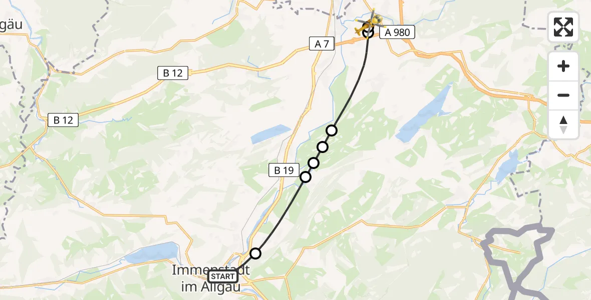 Flugroute Rettungshubschrauber Immenstadt i.Allgäu - Kempten-Durach Flugplatz, 17 April 2026, 18:50