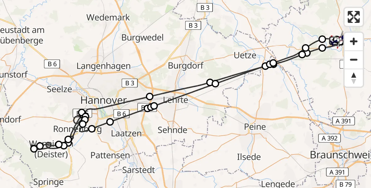 Flugroute Polizeihubschrauber Gifhorn Bundespolizei Hubschrauberlandeplatz - Gifhorn Bundespolizei Hubschrauberlandeplatz, 17 April 2026, 18:55