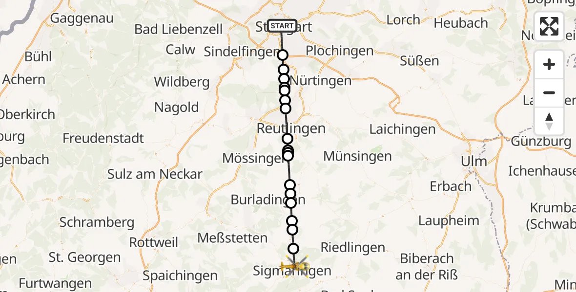 Flugroute Rettungshubschrauber Stuttgart - Sigmaringen, 17 April 2026, 19:39