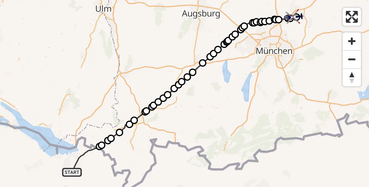 Flugroute Polizeihubschrauber Hohenems-Dornbirn Airfield - München Flughafen, 17 April 2026, 20:19