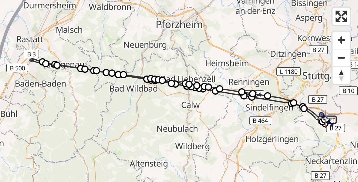 Flugroute Polizeihubschrauber Flughafen Stuttgart - Flughafen Stuttgart, 17 April 2026, 20:28