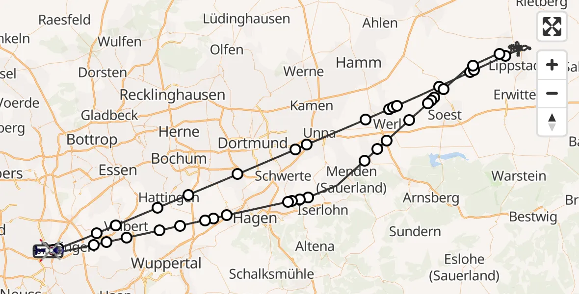 Flugroute Polizeihubschrauber Düsseldorf Flughafen - Düsseldorf Flughafen, 17 April 2026, 20:32