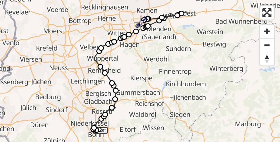 Flugroute Polizeihubschrauber Sankt Augustin - Dortmund Flughafen, 17 April 2026, 21:35