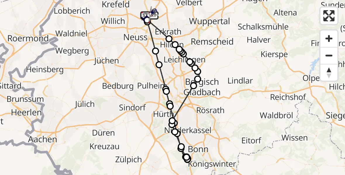 Flugroute Polizeihubschrauber Düsseldorf Flughafen - Düsseldorf Flughafen, 17 April 2026, 23:16