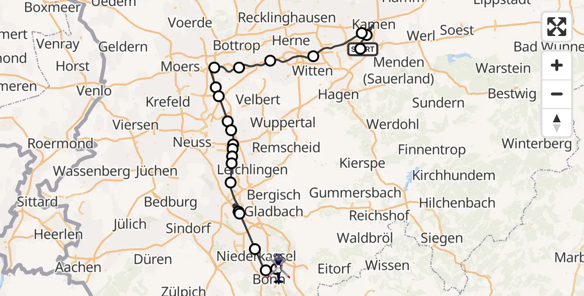 Flugroute Polizeihubschrauber Dortmund Flughafen - Sankt Augustin, 17 April 2026, 23:40