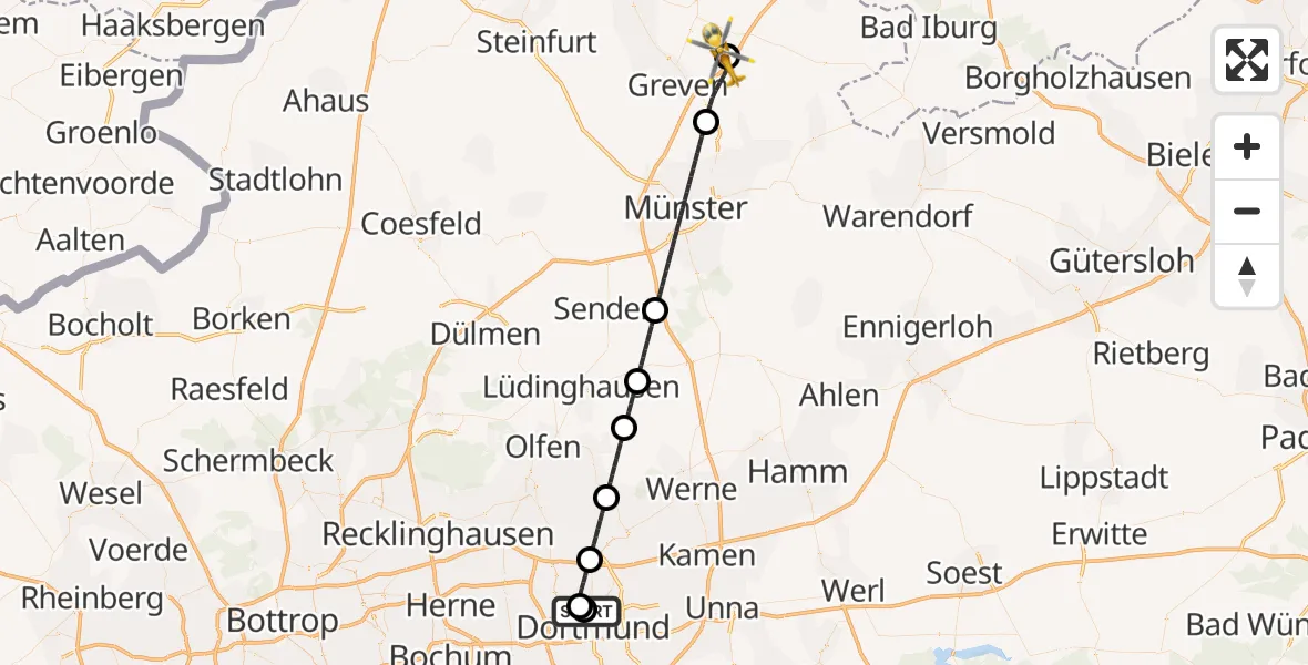 Flugroute Ambulanzhubschrauber Dortmund Hospital North - Christoph  Westfalen-ADAC, 18 April 2026, 02:20