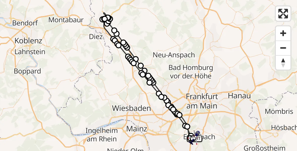 Flugroute Polizeihubschrauber Flughafen Frankfurt-Egelsbach - Flughafen Frankfurt-Egelsbach, 18 April 2026, 02:46