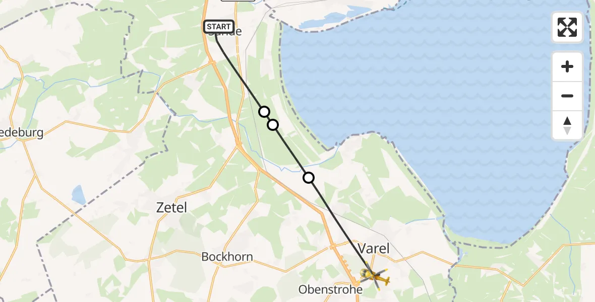 Flugroute Rettungshubschrauber Sande - Varel, 18 April 2026, 04:48