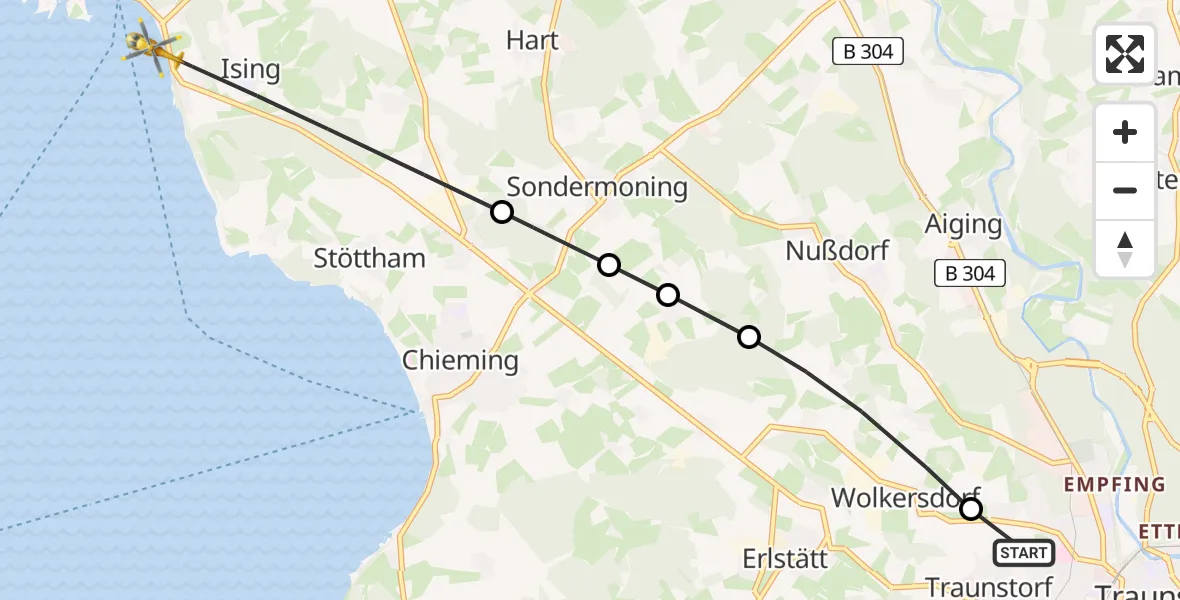 Flugroute Rettungshubschrauber Traunstein Hospital - Chiemsee (See), 18 April 2026, 05:14