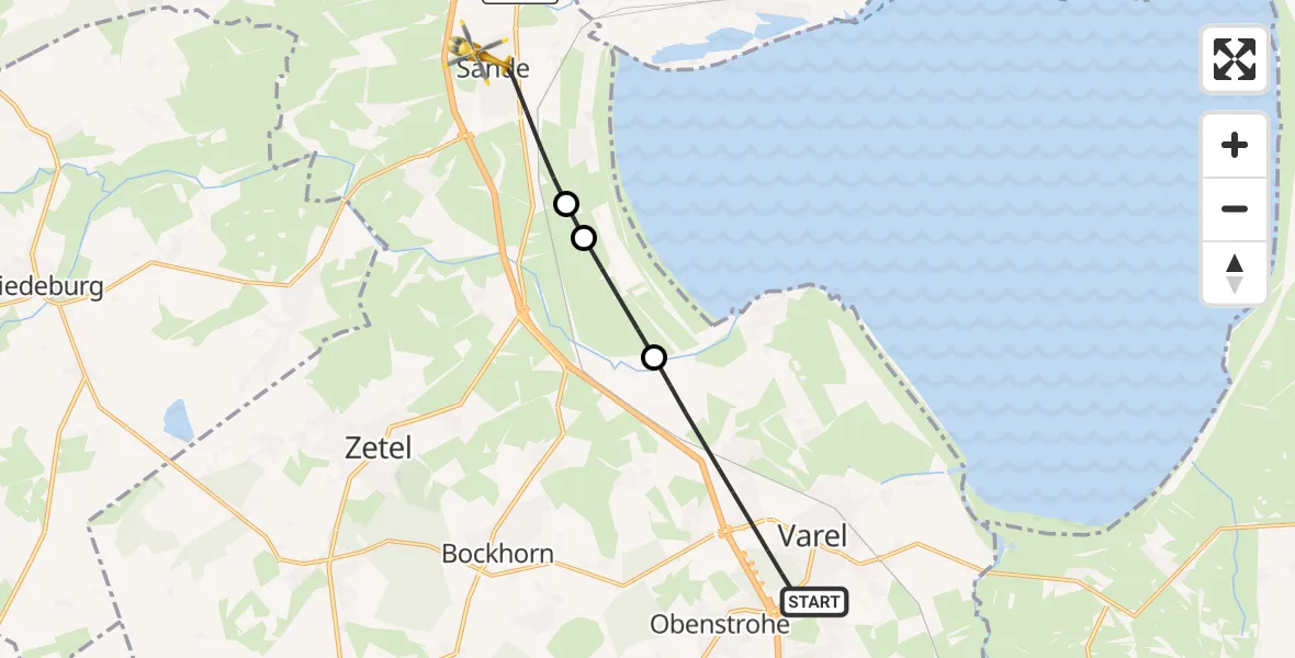 Flugroute Rettungshubschrauber Varel - Sande, 18 April 2026, 05:21