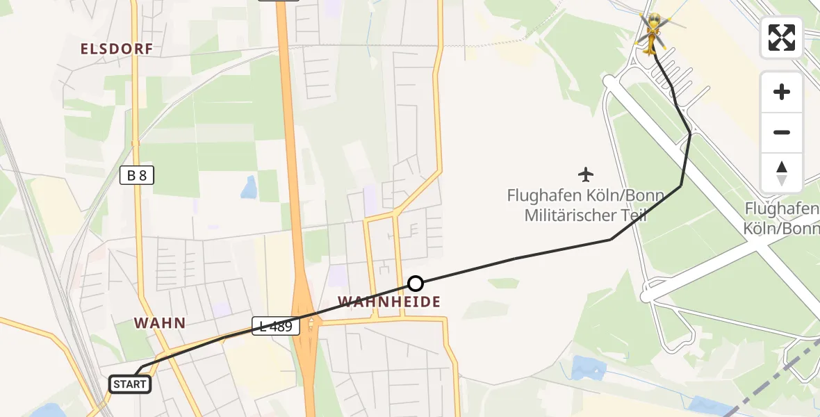 Flugroute Rettungshubschrauber Köln - Köln Bonn Flughafen, 18 April 2026, 05:40
