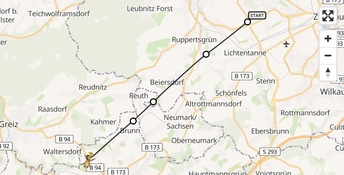 Flugroute Rettungshubschrauber ADAC Air Rescue Station Zwickau Hubschrauberlandeplatz - Reichenbach im Vogtland, 18 April 2026, 06:04