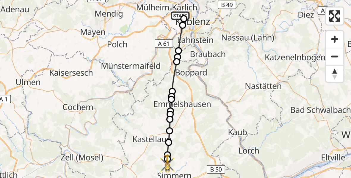 Flugroute Rettungshubschrauber Koblenz - Neuerkirch, 18 April 2026, 06:15