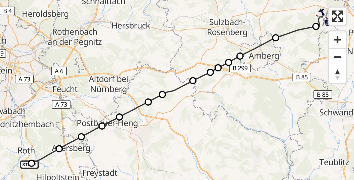 Flugroute Polizeihubschrauber Flugplatz Roth - Schnaittenbach, 18 April 2026, 06:48