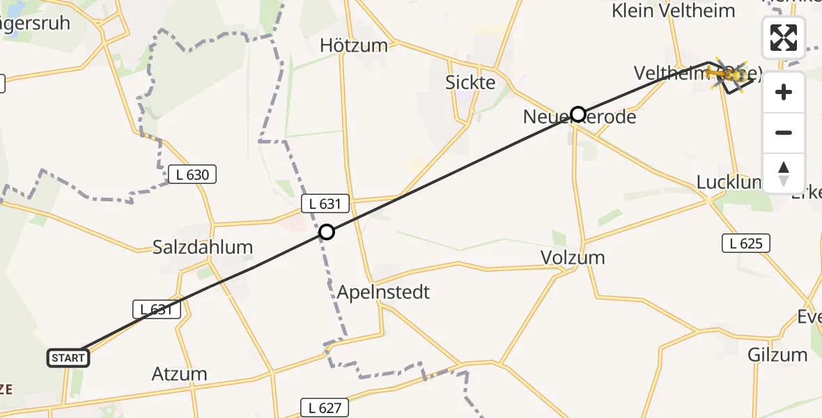 Flugroute Rettungshubschrauber Wolfenbüttel - Veltheim (Ohe), 18 April 2026, 06:55