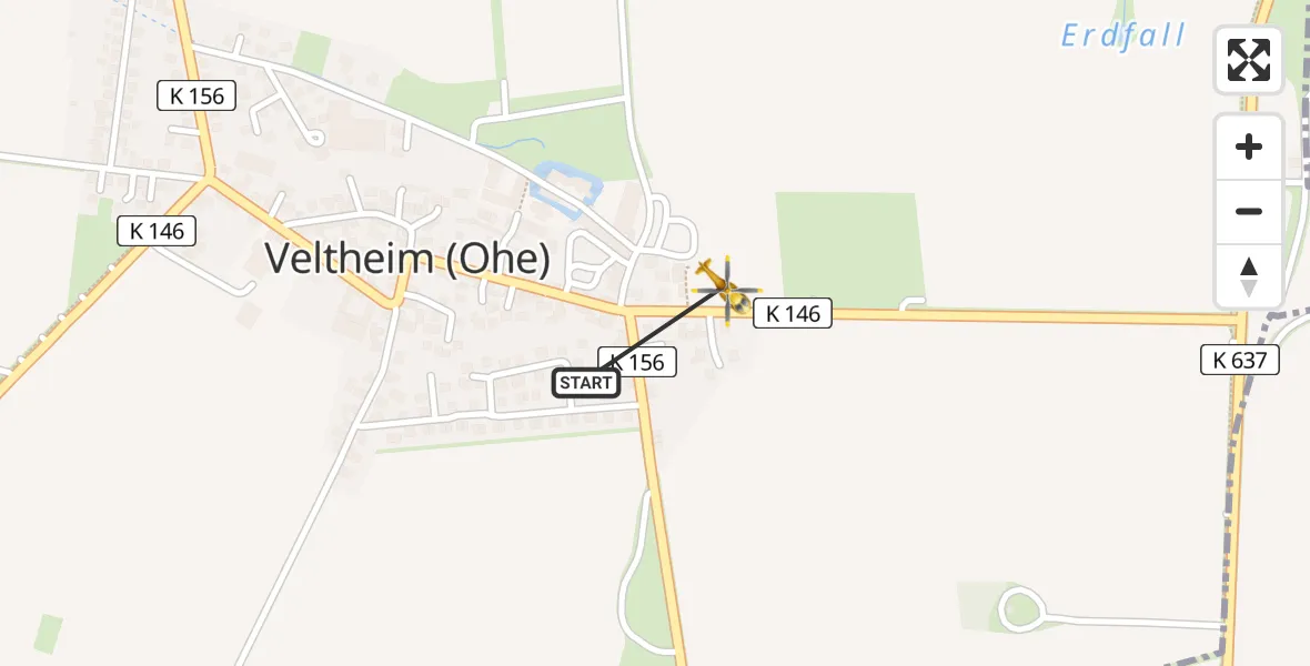 Flugroute Rettungshubschrauber Veltheim (Ohe) - Veltheim (Ohe), 18 April 2026, 06:59