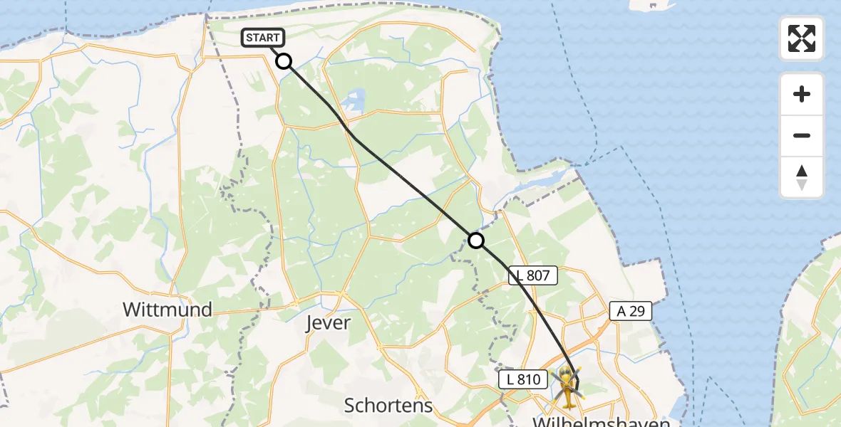 Flugroute Rettungshubschrauber Noordzee - Wilhelmshaven, 18 April 2026, 07:27