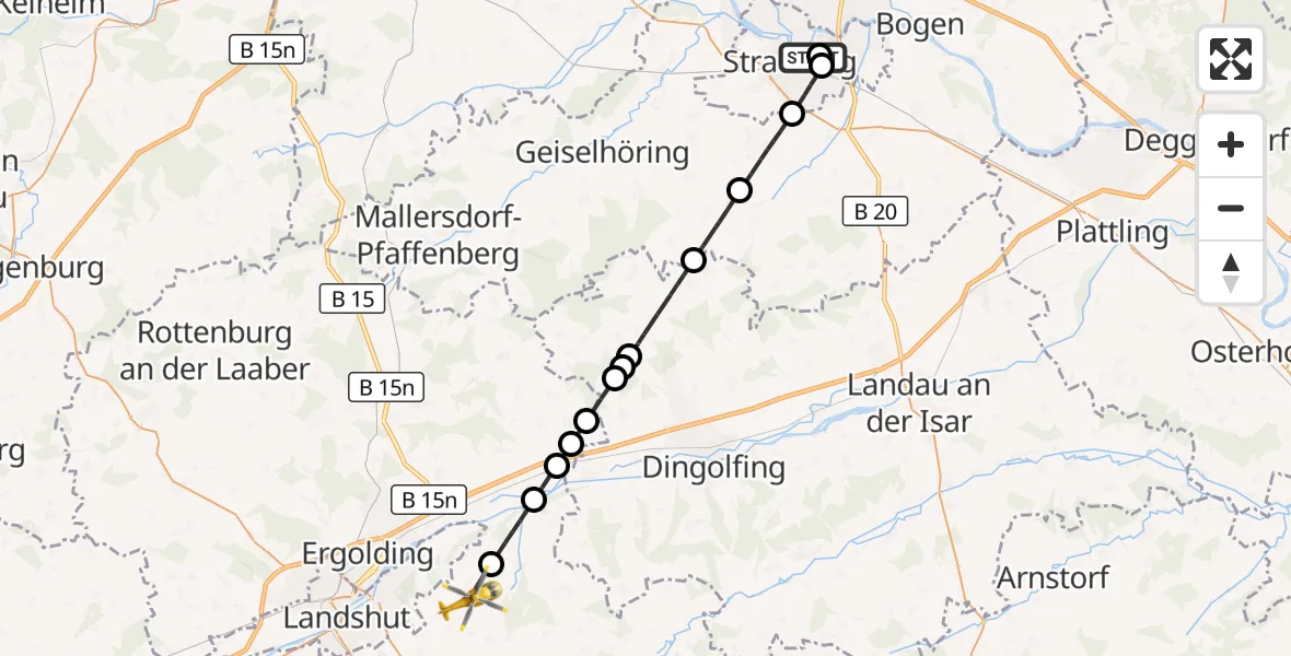 Flugroute Rettungshubschrauber Sankt Elisabeth Hospital Straubing - Adlkofen, 18 April 2026, 07:35