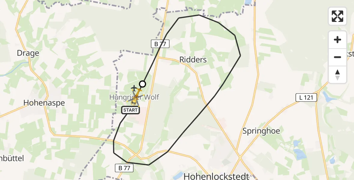 Flugroute Rettungshubschrauber Hohenlockstedt - Itzehoe Hungriger Wolf Flugplatz, 18 April 2026, 07:36